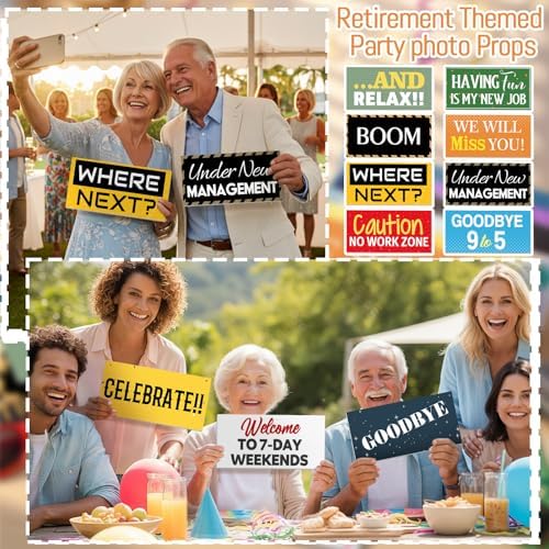 Beeveer 24 Designs Retirement Photo Booth Props, Double Sided PVC Signs