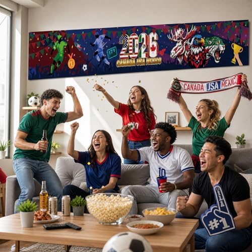 World Cup Theme Yard Banner, International Soccer Flags Banner Party Outdoor Decor, Country Backdrop for Garden Fence Porch World Cup Party Supplies 106 x 15.7 Inch