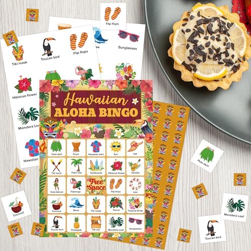 Hawaiian Aloha Bingo Game Cards For Adults, Summer Bingo Cards Game For Family Holidays Friends Gatherings, Ideal For Tropical Summer Luau Themed Party Game, 24 Players Birthday Party Favors, 010