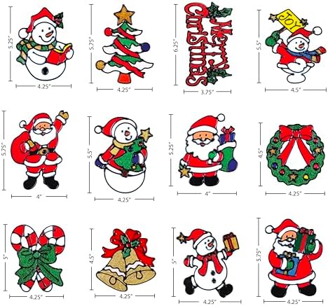 12 Pack Christmas Window Clings Stickers for Glass - Xmas Decor Vinyl Decal