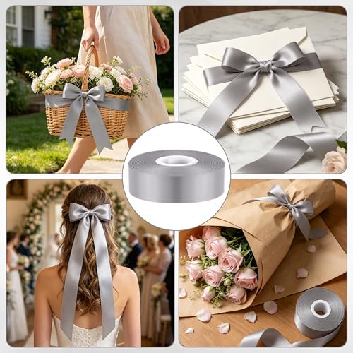 30Yards 1In Gray Satin Ribbon for Gift Wrapping Wedding Christmas Decor