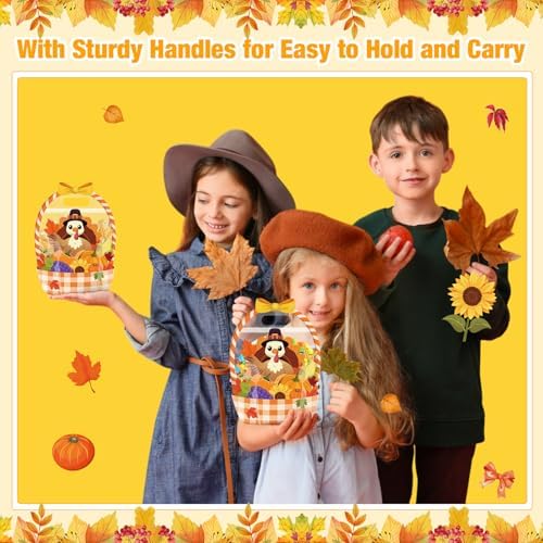 Fuutreo 12 Pcs Fall Treat Bags, Turkey Goodie Bags with Handles, Plastic