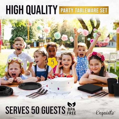 Exquisite 350 Pcs Black Plates and Napkins Party Supplies Plate Sets