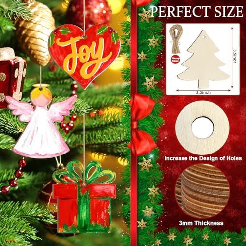 36PCS Wooden Christmas Ornaments to Paint, 12 Styles DIY Blank Unfinished Wood Reindeer Santa Claus Christmas Tree Ball Snowman Snowflake Angel Cutouts Ornament for Crafts Winter Hanging Decorations