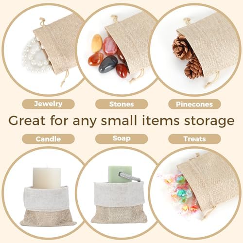 Tapleap 30Pcs Small Burlap Gift Bags, 4x6”- With Tags & Strings