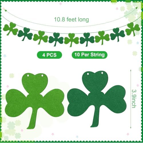 MARFOREVER 4 Pcs Felt Shamrock Banner St Patrick's Day Decorations