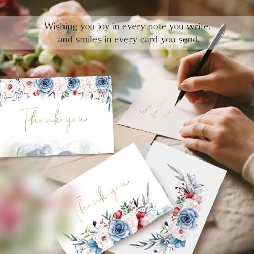 48 Pack Pre-Folded Floral Thank You Cards with Envelopes, 6 Designs