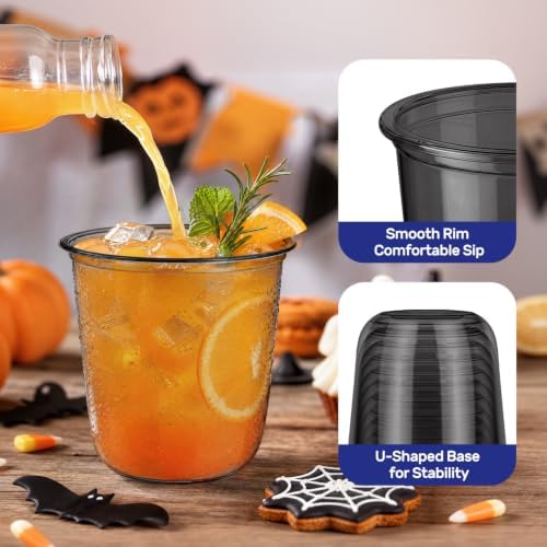 50 Pack 12 oz Black Disposable Plastic Cups, Halloween Party Cups