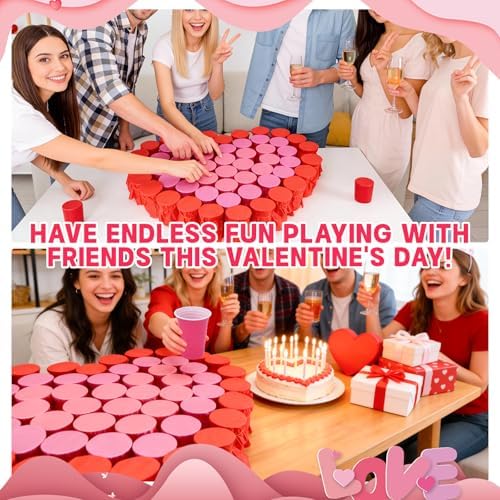 Valentines Games for Kids, 50 PACK Valentine's Punch Game DIY Gifts Party Favors Includes 50 Pcs 16oz Plastic Cups, 60 Sheets Tissues, 60 Stickers for School Activity Classroom Prizes Supplies
