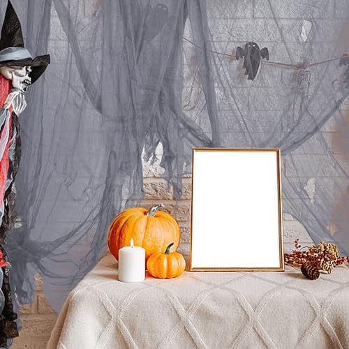400" x 40" Large Halloween Creepy Cloth, Gray Halloween Spooky Fabric Cloth