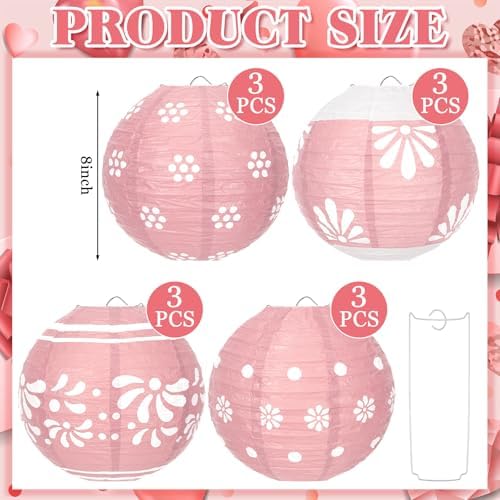 Baquler 12 Pcs Cielito Lindo Hanging Lanterns Decorations, Pink