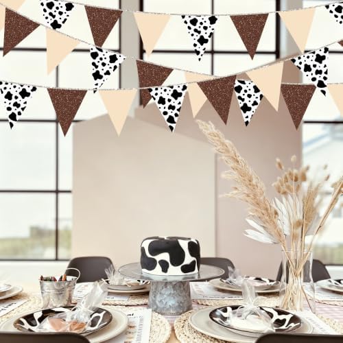 30Ft Western Party Decorations Glitter Cowboy Pennant Banner Flag Paper Triangle Bunting Garland Streamers for Western Rodeo Birthday Cowgirls Bachelorette Farm Cow Wild West Party Decor Supplies