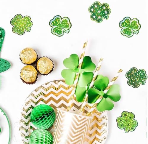 500Pcs St. Patrick's Day Stickers Roll 1in Laser Glitter Shamrock Stickers 3 Designs Self-Adhesive Holographic Clover Sticker Decor for Irish Holiday Party Scrapbook Envelopes Decals Decorations