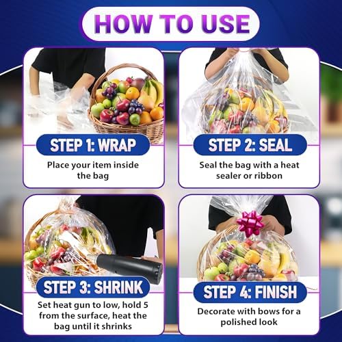 5 Pcs Shrink Wrap Bags for Gift Baskets, 32x40 in, Dust Cover