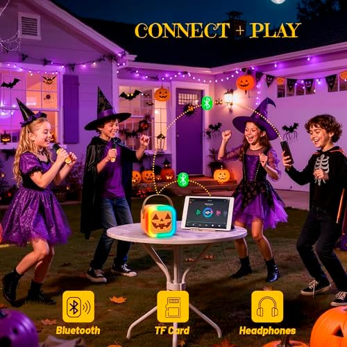 IROO Mini Karaoke Machine for Kids, Halloween Party Supplies & 2025 TOP Toy Gifts Ideas for Girls Boys Ages 4-12, Portable MP3 Player with 2 Wireless Mics for Birthday Christmas Singing Games（Pumpkin）