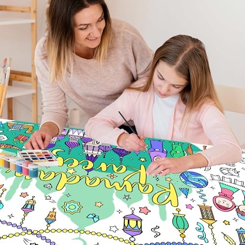 Ramadan Coloring Poster Large Ramadan Kareem Coloring Tablecloth Crafts Paper Tablecloth for Home DIY Drawing Games Party Supplies 30 x 72 Inch