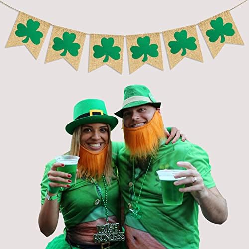 Partyprops Rustic Shamrock Garland | Burlap Shamrock Garland Banner | St. Patricks Day Decorations | Burlap Clover Garland Banner | Irish Day Celebration Decor