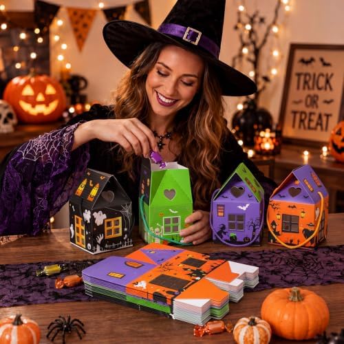 Gersoniel 24 Pcs Halloween Treat Boxes Mini Castle House Candy Box