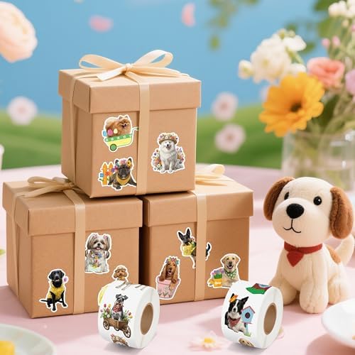 H1vojoxo Summer Dog Sticker Rolls - 1000PCS Summer Realistic Dog Stickers for Kids 16 Designs Cute Flowers Dress Up Dogs Sticker for Craft Water Bottle Self-Adhesive Funny Dogs Stickers for Envelope