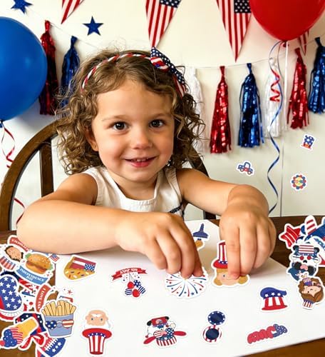 HSHFAMIIY 4th of July Stickers - 4th of July Outfits for Women, 100Pcs Patriotic Stickers - Memorial Day Scrapbooking, 4th of July Accessories Decorations Gifts Crafts Activities Party Favors for Kids