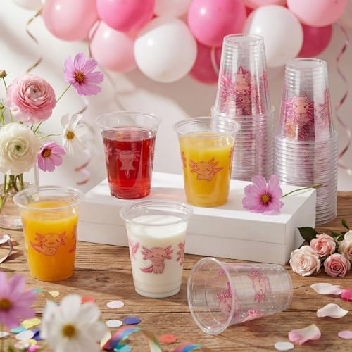Funnymoom 60 Pack Pink Axolotl Plastic Cups for Birthday Decorations, 12 oz