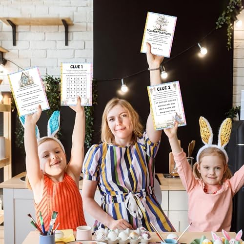 Easter Scavenger Hunt Games, Easter Treasure Hunt Clues Game Cards, Family Party Games for Kids and Adults, Holiday Party Game for Activities Decorations Supplies, 5x7 Inch (Indoor)-A02