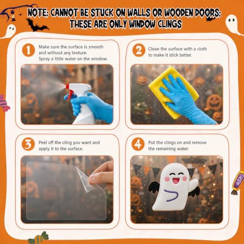 Halloween Window Clings Set, Static-Adhering & Scratch-Free Decor