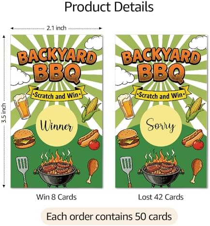 TOUNER 50Pcs Backyard BBQ Scratch Off Game Cards, Father's Day Scratch Cards for Family Gathering Backyard BBQ Birthday Summer Barbecue Retirement Party Lottery Prize Raffle Tickets