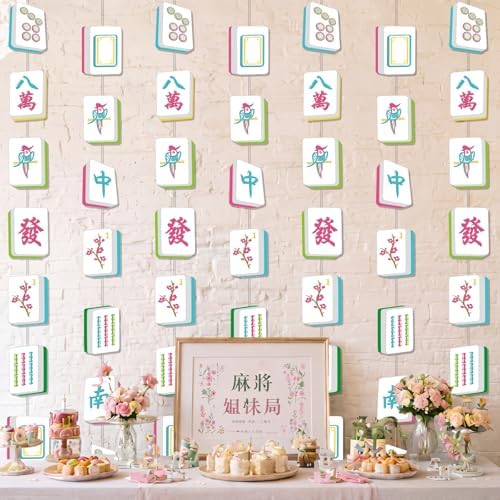 Xinnun 8 Pcs Mahjong Party Decorations Mah Jong Garland Banners