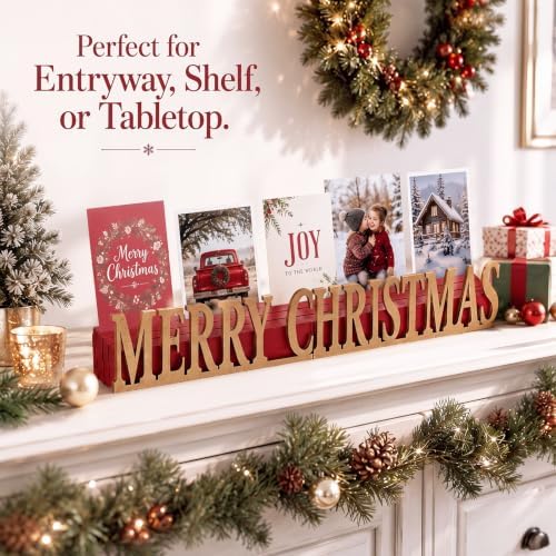 Weysat 24" Merry Christmas Card Holder Display Merry Christmas Wooden Decor