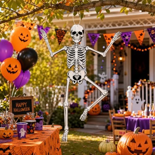 4Pcs 48" Halloween Paper Jointed Skeletons, Posable Skeleton Cutouts