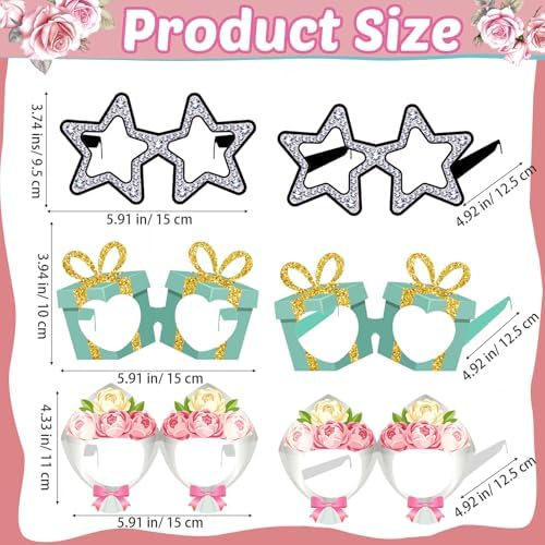 32 Pcs Wedding Photo Booth Props Paper Glasses - Bridal Shower Decorations, Engagement Party Favors, Bachelorette Accessories, Just Married Eyeglasses for Bride Reception Celebration Supplies