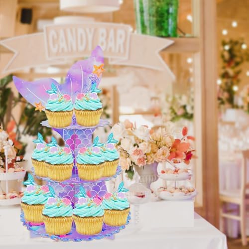 MRPAPA 2 Pack Mermaid 3 Tier Cardboard Cupcake Stand Dessert Display Holder
