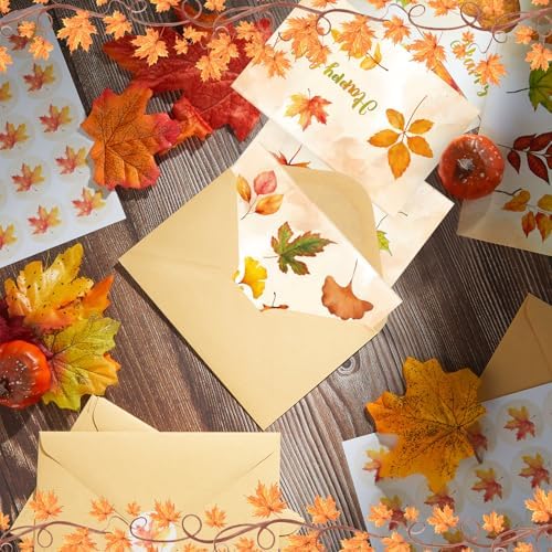 Motiskyy 100 Pcs Maple Leaf Greeting Cards with Envelopes for Thanksgiving