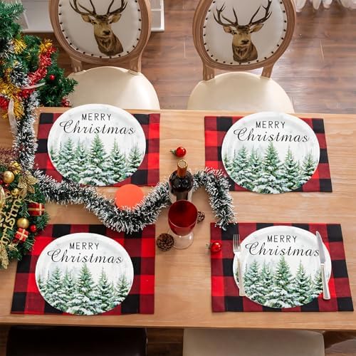 Christmas Green Tree Oval Plates 10x12 Inch, Disposable Party Plates