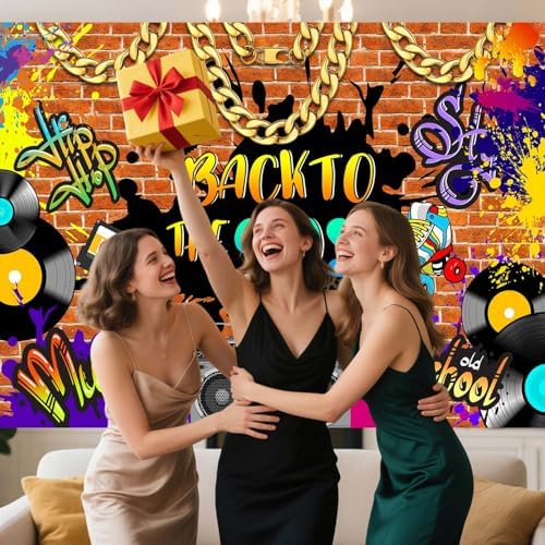 15x10FT 90s Party Decorations Backdrop Hip Hop Graffiti Retro Radio Fashion Brick Wall Photography Background Back to The 90s Themed Backdrop Banner Photo Shoot Props
