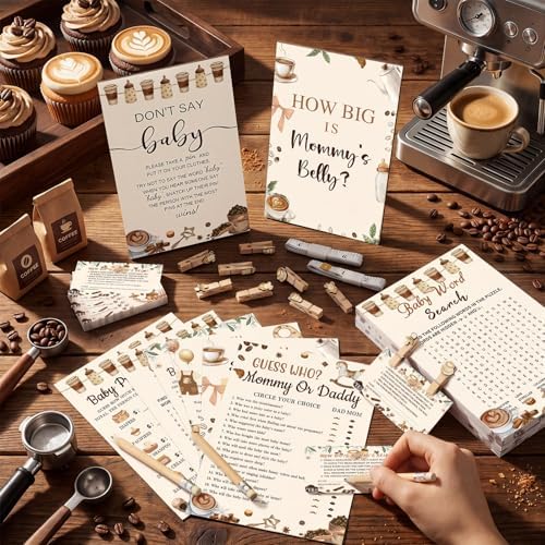 Funnymoom 426 Pcs Baby Shower Games Set Coffee Theme, 8 Activities