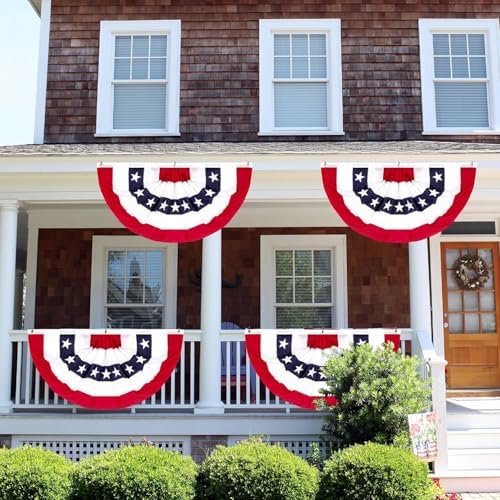 American Bunting Flags for Outside,4th of July Flags Outdoor, American Pleated Fan Flag 1.5x3 FT,Patriotic Decor Bunting Banner,Fourth of July Yard Decorations,Red White and Blue Decor for Outside (4 Pack)