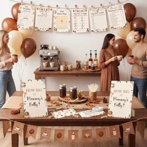 Funnymoom 426 Pcs Baby Shower Games Set Coffee Theme, 8 Activities