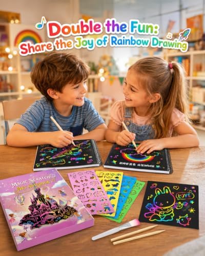 2 Pack Scratch Art Paper Notebooks Set: Arts and Crafts Supplies for Kids