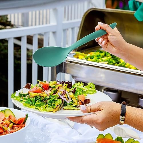 Reusable Plastic Serving Utensils Set of 12, 10" Wheat straw Large Serving set Serving Spoons/Slotted Spoons/Tongs, for Party Buffet Catering (Orange/Blue/Yellow/Green, Not for Cooking)