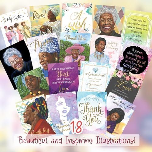 African American Expressions Maya Angelou Greeting Cards Assortment Box – 18 Inspirational Greeting Cards with Envelopes - Use for Birthday, Encouragement, Graduation, Sympathy, Mother's Day & More