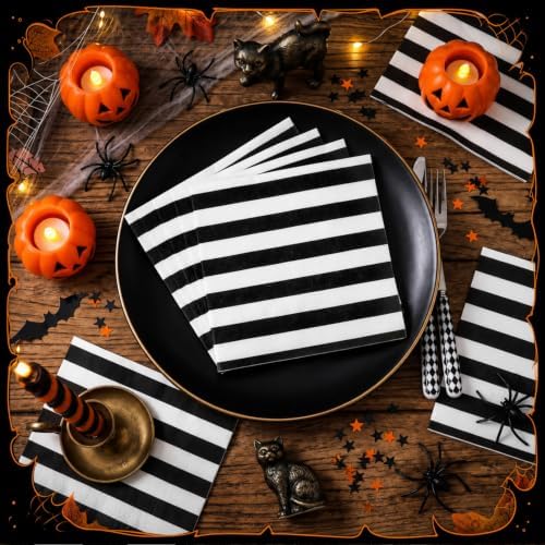 MotiMind Halloween Paper Napkins for Party,50 Pcs,Gothic Striped