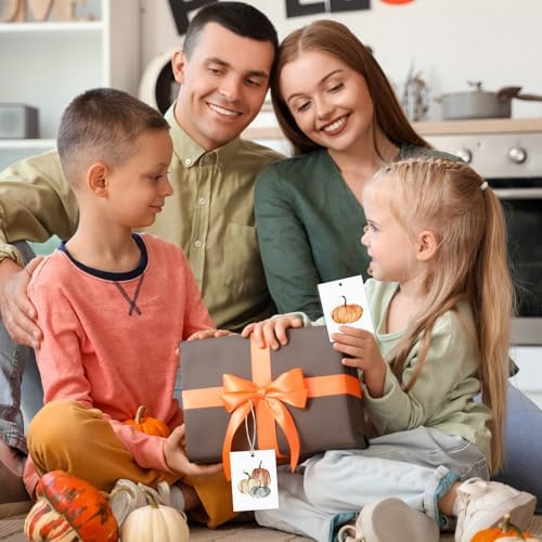 Tenceur 50 Set Fall Pumpkin Gift Tags with Strings, Thanksgiving Label