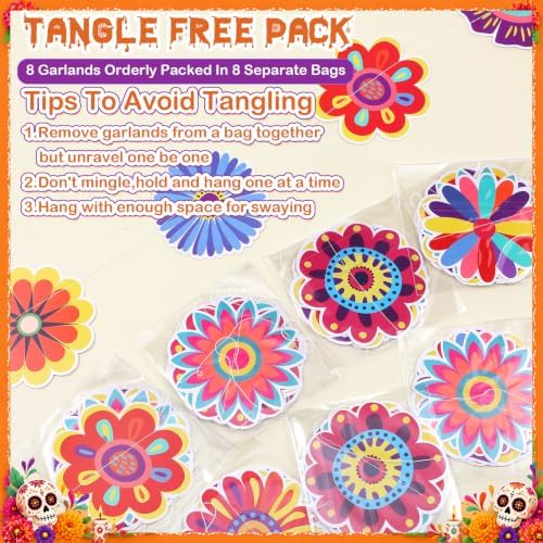 Xinnun 8 Pcs Day of The Dead Party Decorations Halloween Flower Garlands