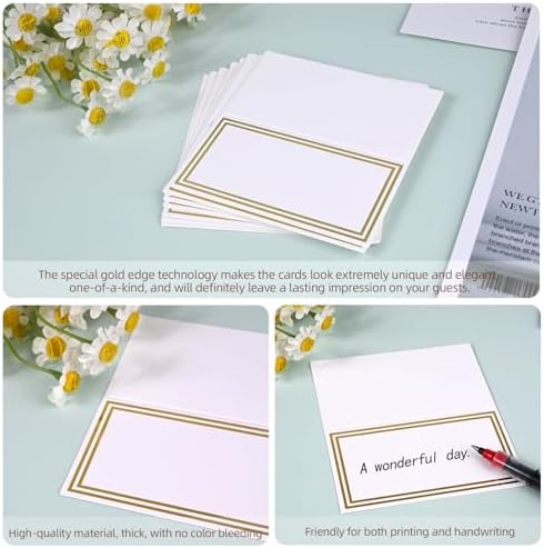 100-Pack Premium Place Cards for Table Setting with Double Gold Foil Border
