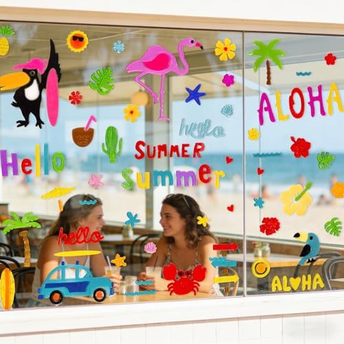 6 Pack Summer Window clings – Reusable Window Cling for Glass Windows