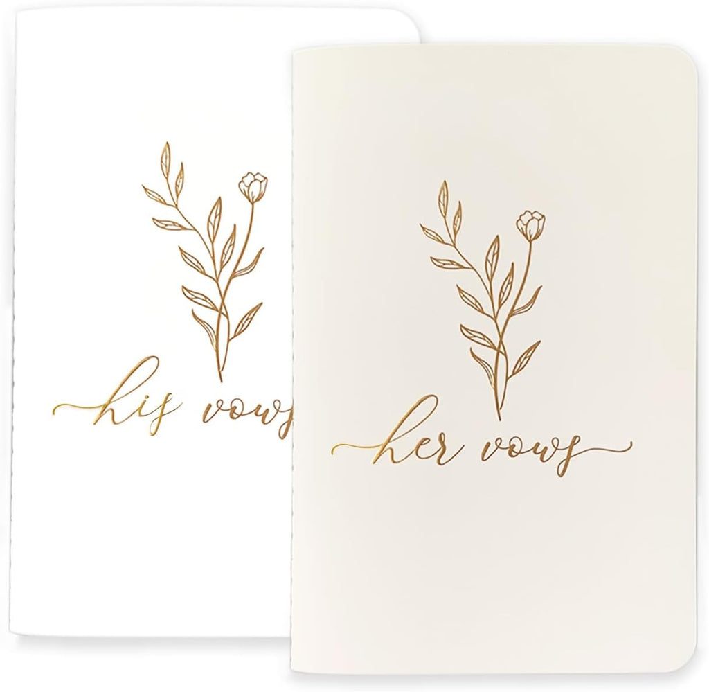 Vow Books Set of 2 Elegant His and Hers Vow Books 48 Pages Wedding Notebook With Plenty of Pages to Write Vows Wedding Vow Books with Gold Foil Floral Lettering Wedding Essentials for Bride Groom