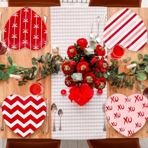 Whaline 60Pcs Valentine's Day Paper Plates Heart Shaped Dessert Plates Red Pink White Romantic Disposable Tableware for Mother's Day Anniversary Wedding Birthday Party Table Decor Supplies