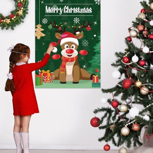 ASTARON Christmas Party Games for Kids, Pin the Hat on Reindeer